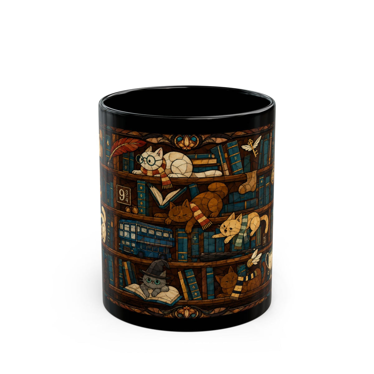 Enchanted Bookshelf Cats Mug