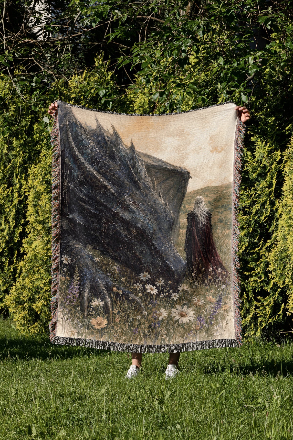 Wyverns Rider Woven Throw Blanket