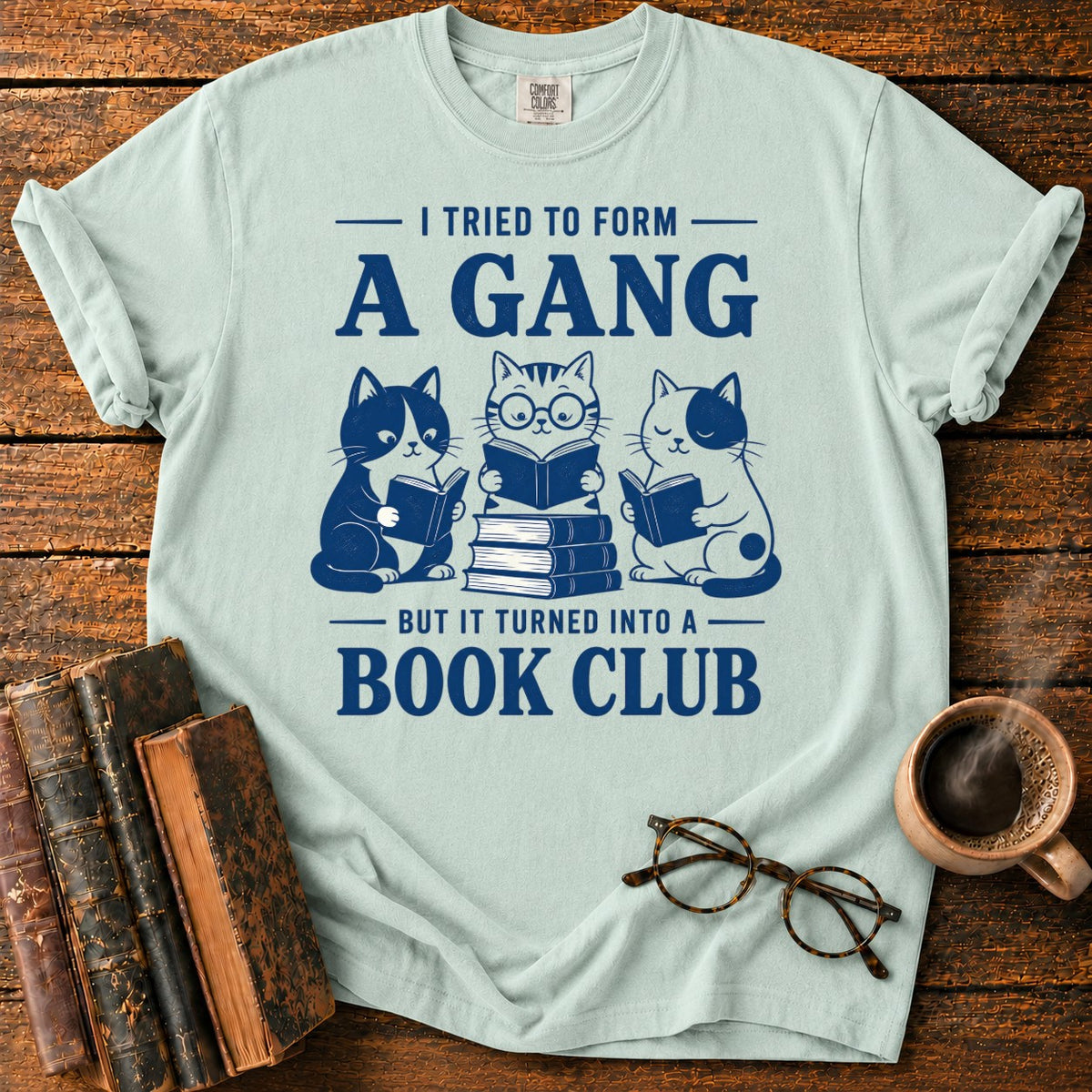 Cats Form A Book Club T-Shirt in Bay – BooksThreads