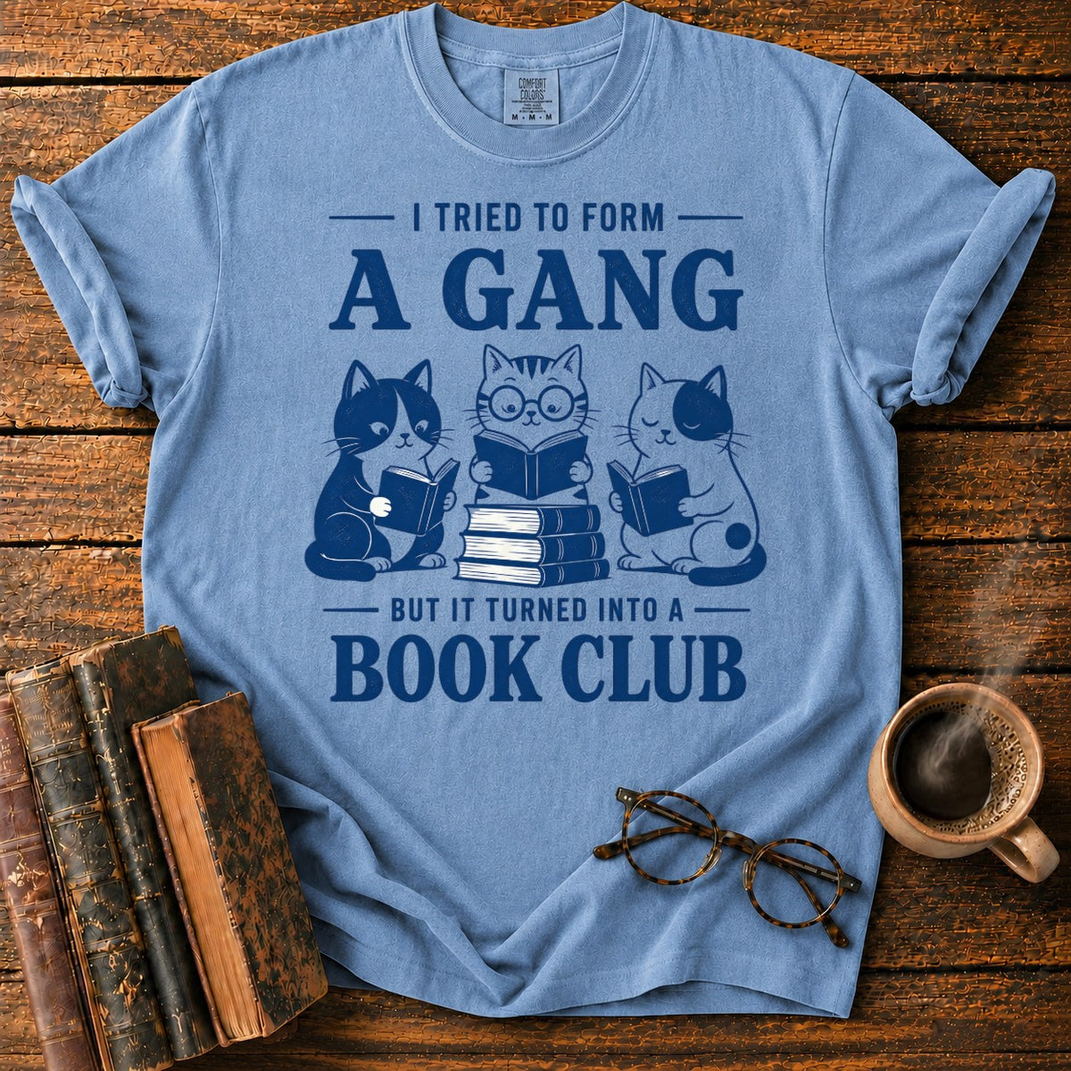 Cats Form A Book Club T-Shirt in Blue Jean – BooksThreads