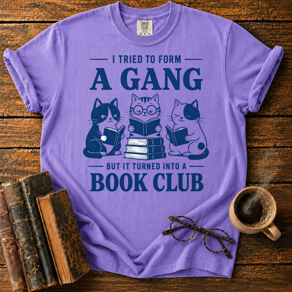 Cats Form A Book Club T-Shirt in Violet – BooksThreads
