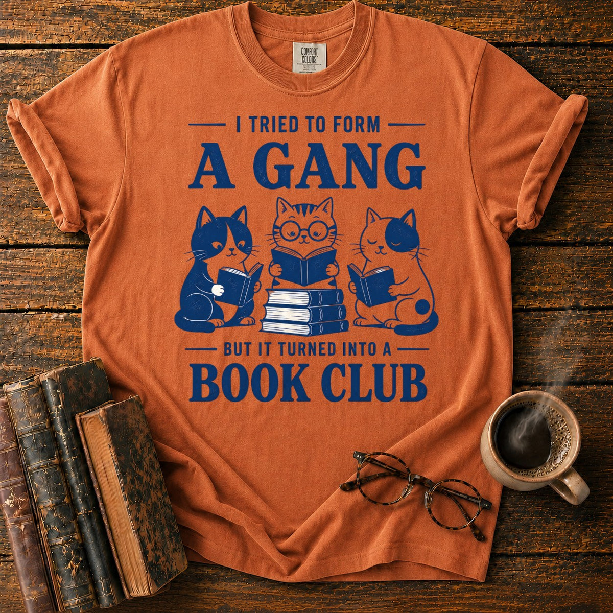 Cats Form A Book Club T-Shirt in Yam – BooksThreads