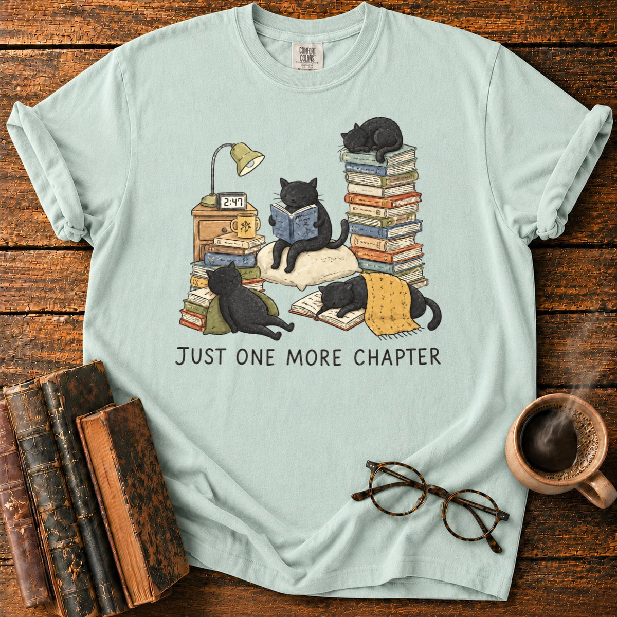 Cats, Just One More Chapter T-Shirt in Bay – BooksThreads