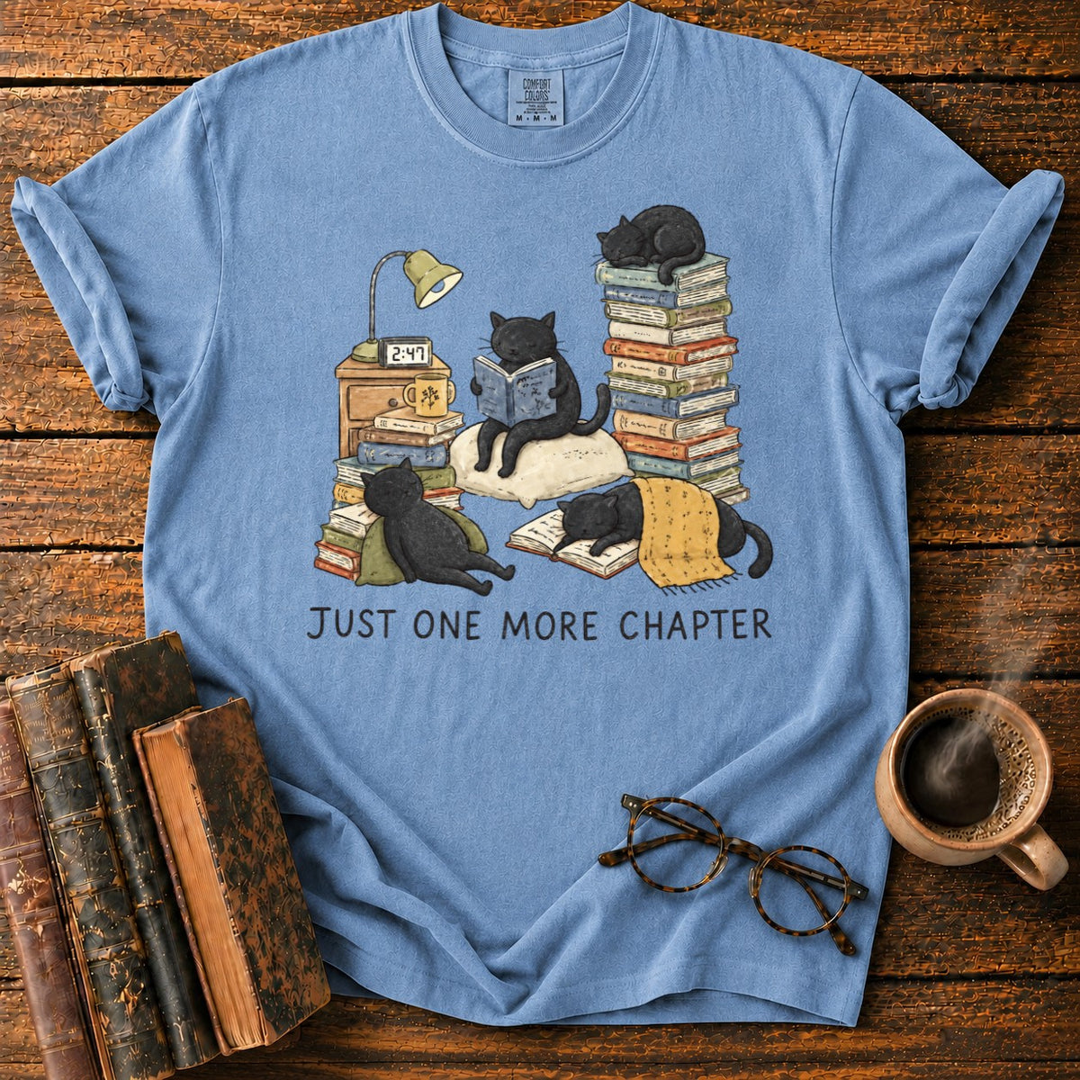 Cats, Just One More Chapter T-Shirt in Blue Jean – BooksThreads