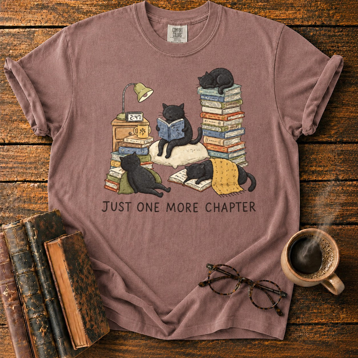 Cats, Just One More Chapter T-Shirt in Espresso – BooksThreads