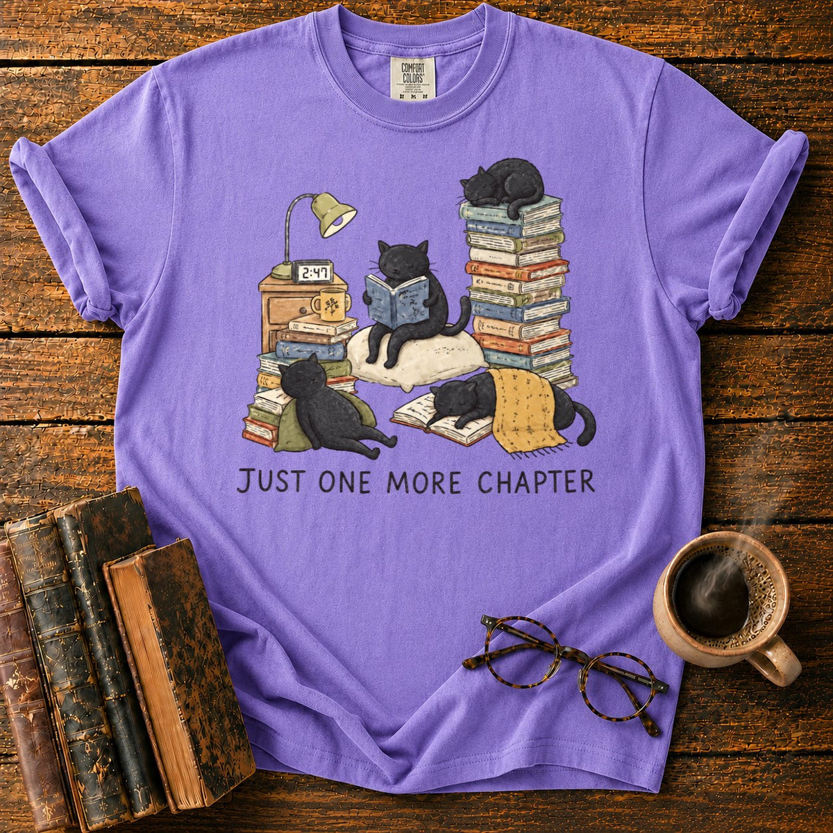 Cats, Just One More Chapter T-Shirt in Violet – BooksThreads