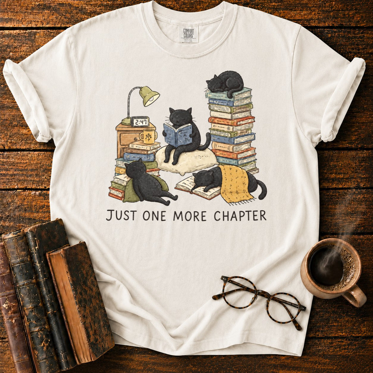 Cats, Just One More Chapter T-Shirt in White – BooksThreads
