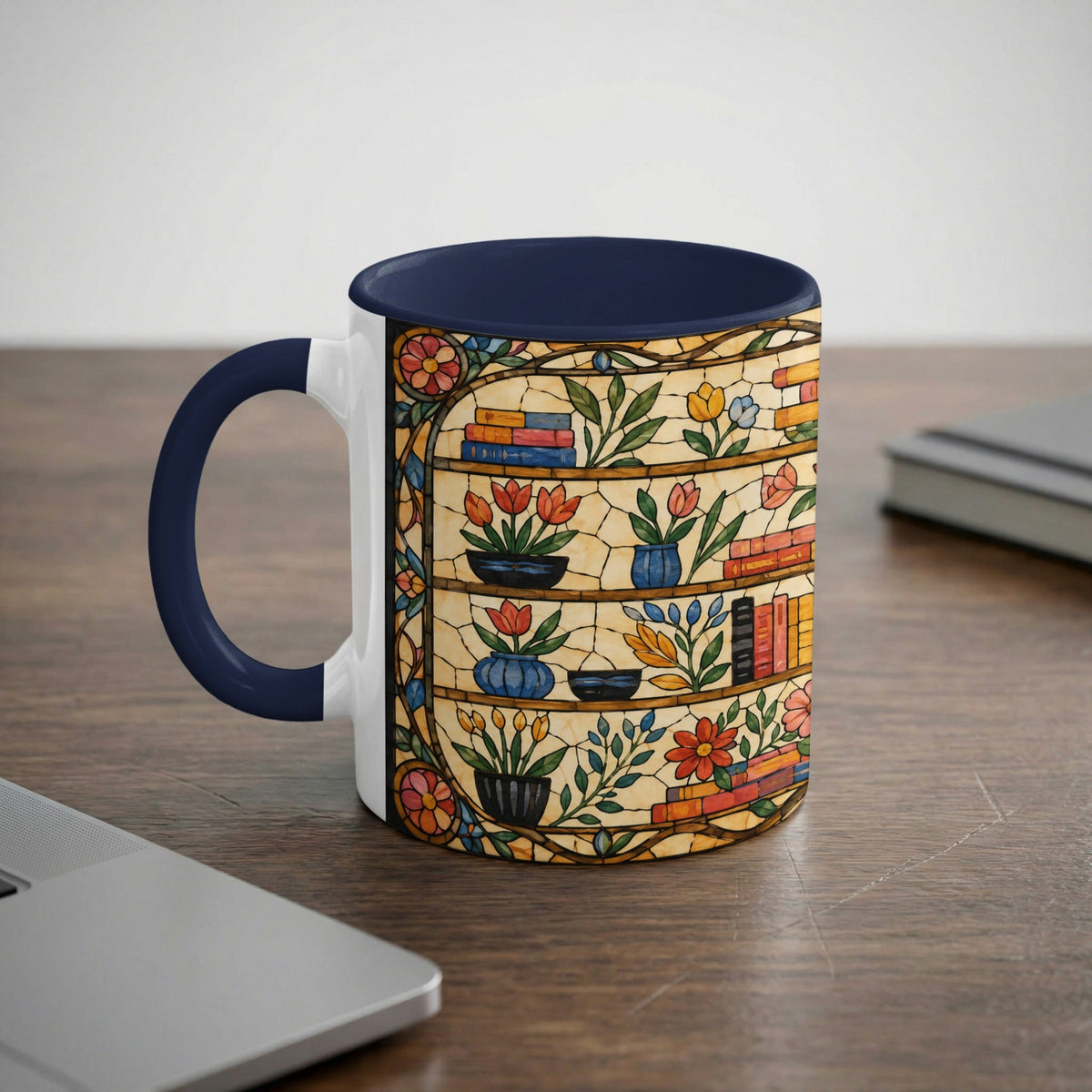Literary Stained Glass Bookshelf Mug
