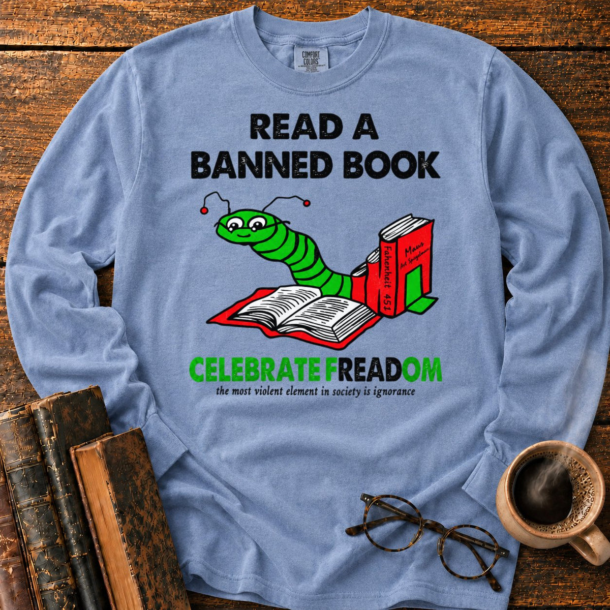 Celebrate Freadom Book Spine LS T-Shirt in Blue Jean – BooksThreads