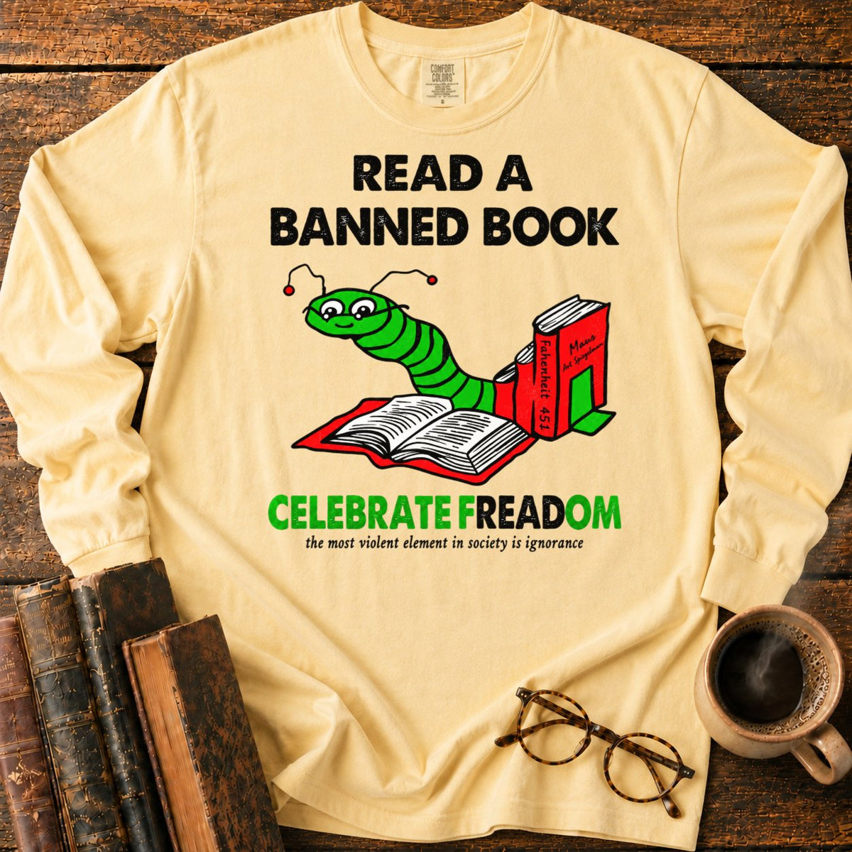 Celebrate Freadom Book Spine LS T-Shirt in Butter – BooksThreads