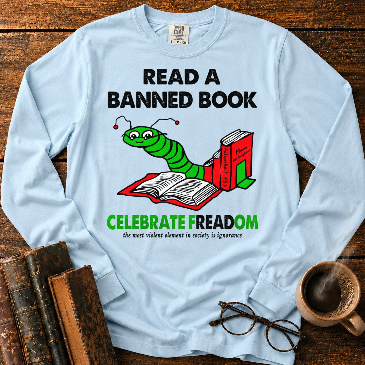 Celebrate Freadom Book Spine LS T-Shirt in Chambray – BooksThreads