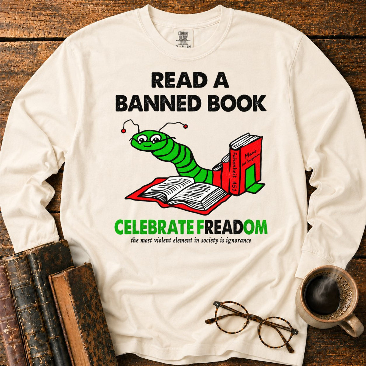 Celebrate Freadom Book Spine LS T-Shirt in Ivory – BooksThreads
