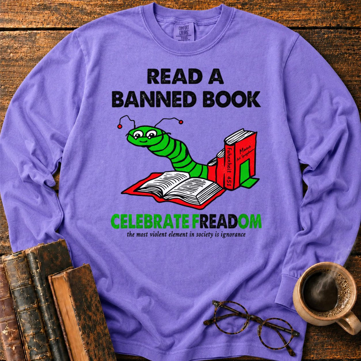 Celebrate Freadom Book Spine LS T-Shirt in Violet – BooksThreads