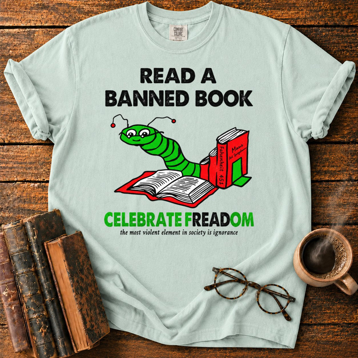 Celebrate Freadom Book Spine T-Shirt in Bay – BooksThreads