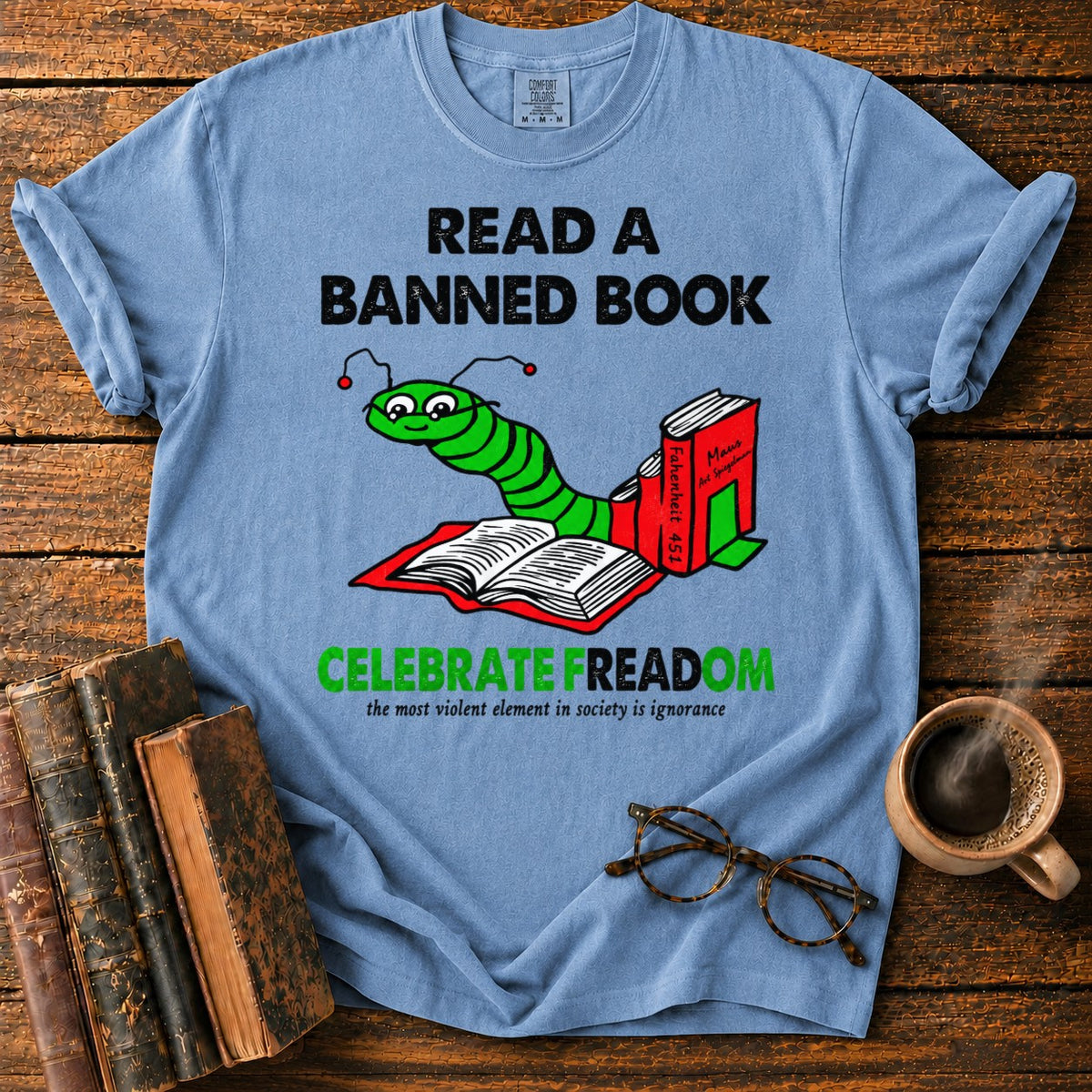 Celebrate Freadom Book Spine T-Shirt in Blue Jean – BooksThreads