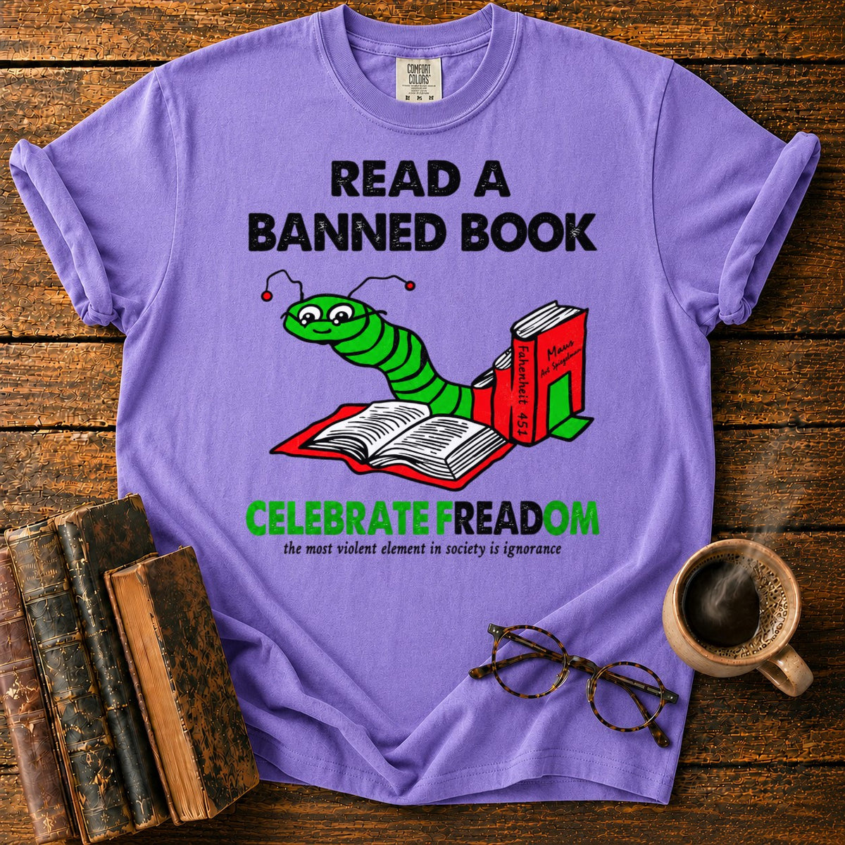 Celebrate Freadom Book Spine T-Shirt in Violet – BooksThreads
