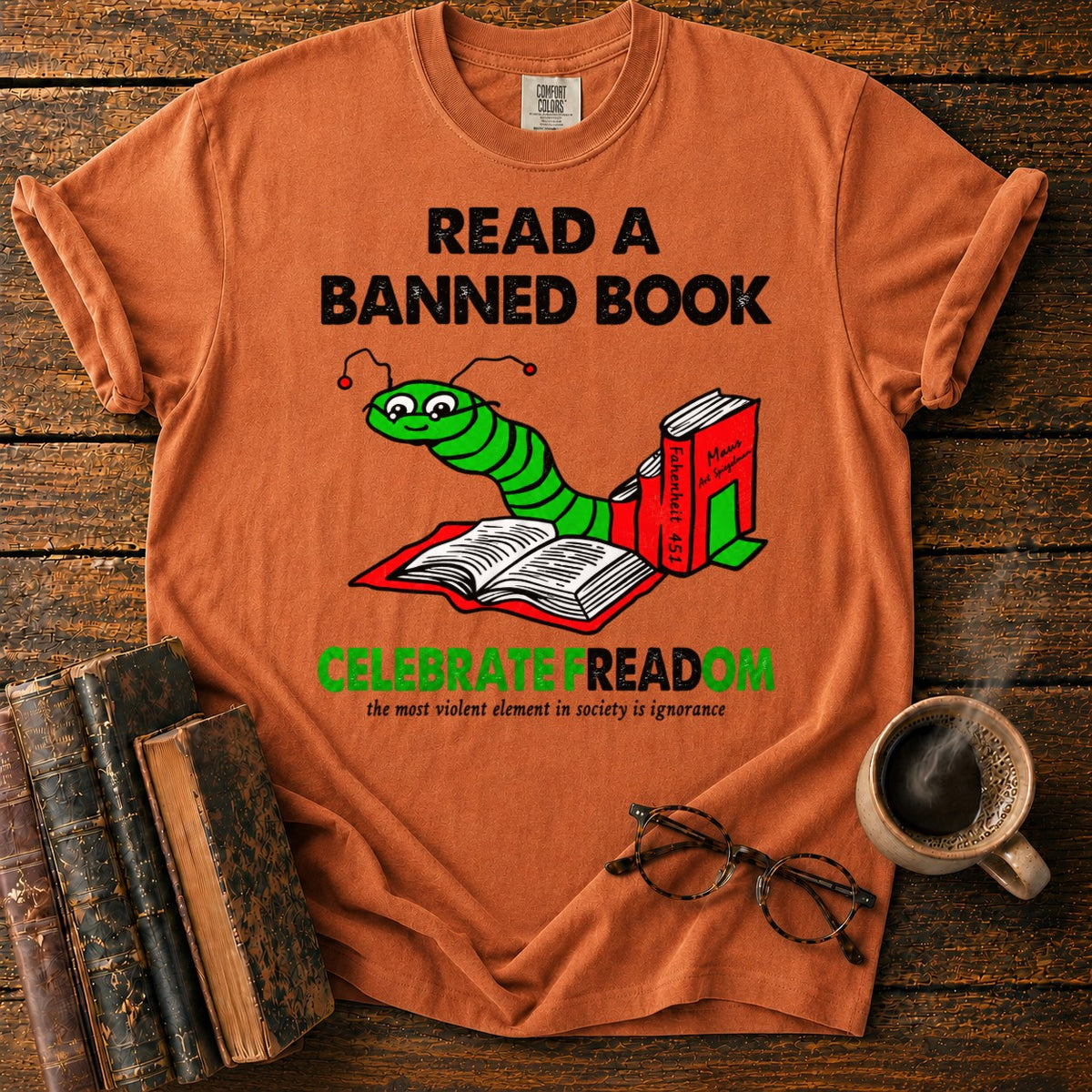 Celebrate Freadom Book Spine T-Shirt in Yam – BooksThreads