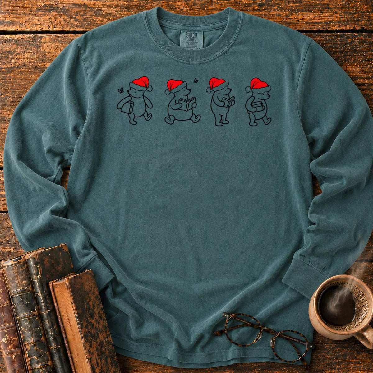 Classic Pooh 1926 Christmas Reading LS T-Shirt in Blue Spruce – BooksThreads