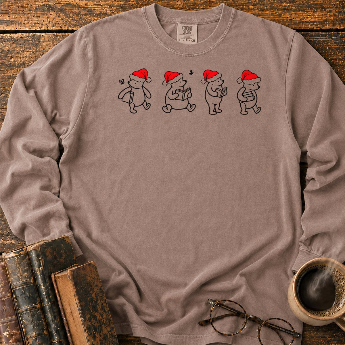 Classic Pooh 1926 Christmas Reading LS T-Shirt in Espresso – BooksThreads