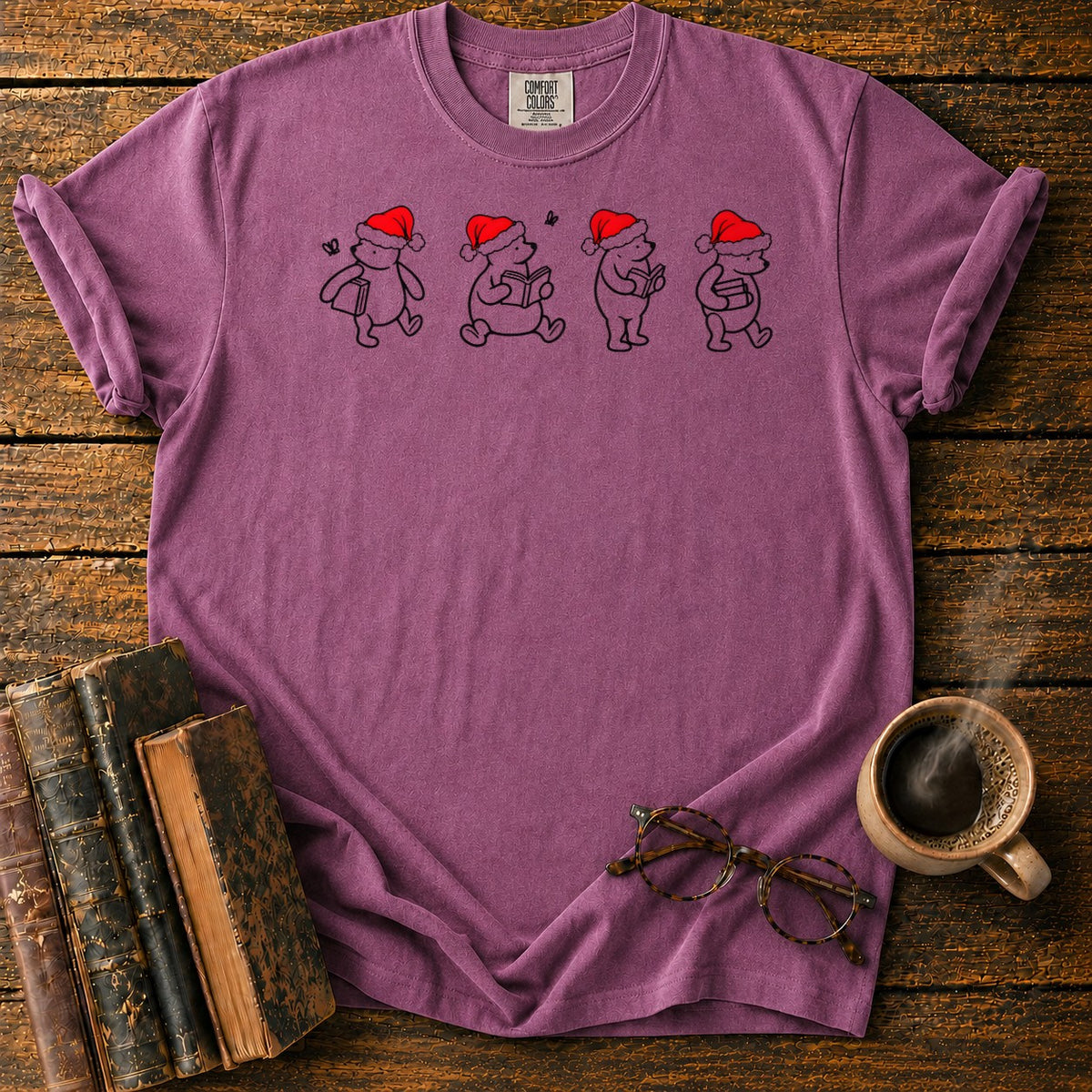 Classic Pooh 1926 Christmas Reading T-Shirt in Berry – BooksThreads