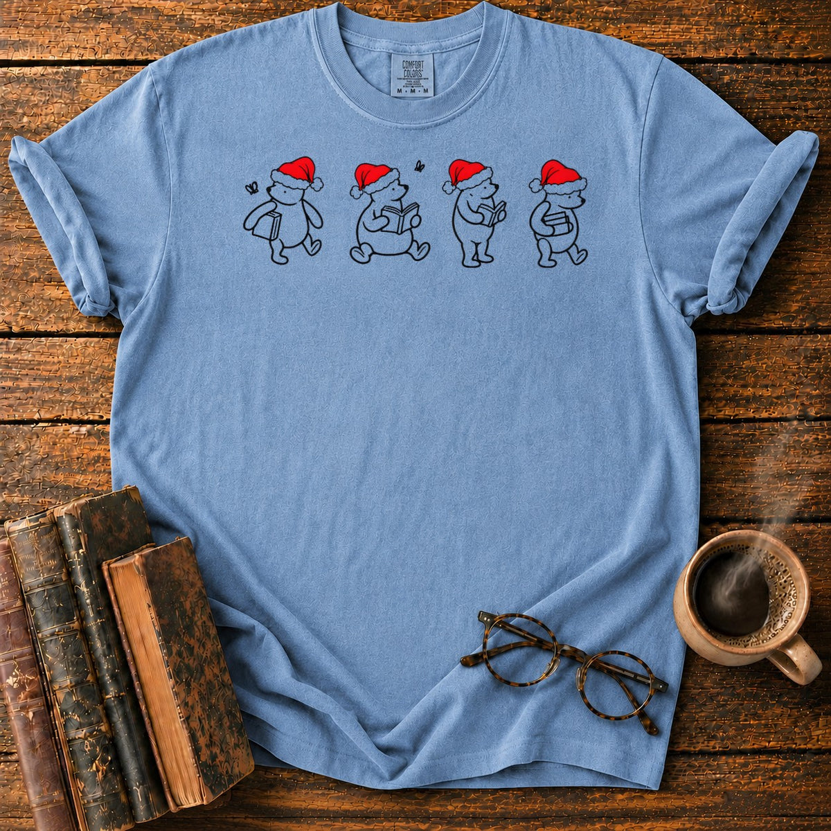 Classic Pooh 1926 Christmas Reading T-Shirt in Blue Jean – BooksThreads