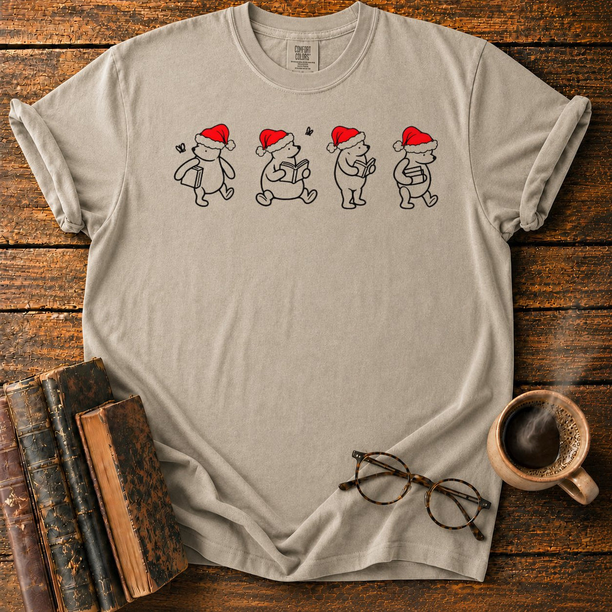 Classic Pooh 1926 Christmas Reading T-Shirt in Khaki – BooksThreads