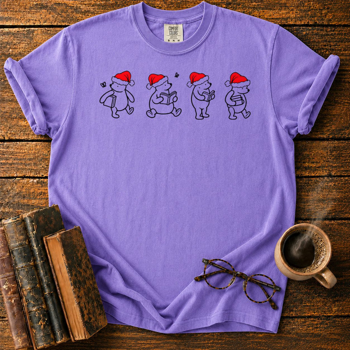 Classic Pooh 1926 Christmas Reading T-Shirt in Violet – BooksThreads