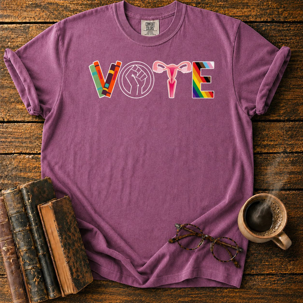 Colorful Vote Emblem T-Shirt in Berry – BooksThreads