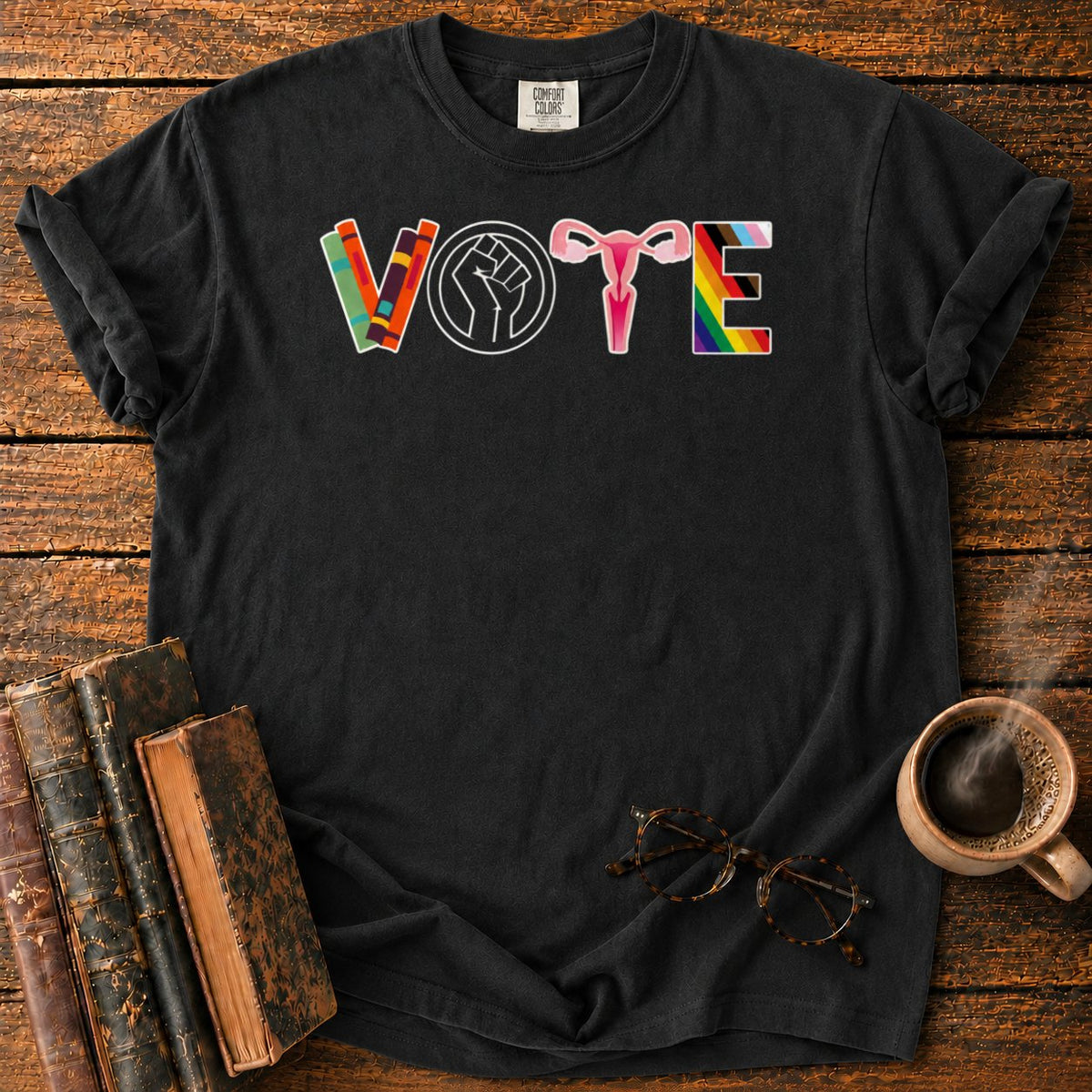 Colorful Vote Emblem T-Shirt in Black – BooksThreads