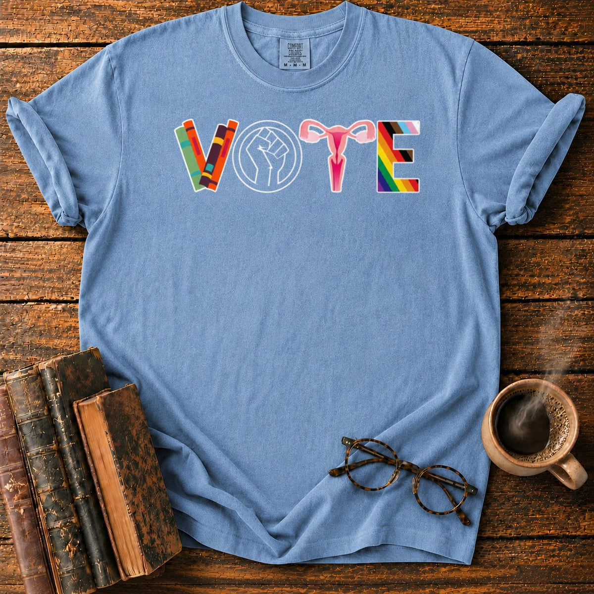 Colorful Vote Emblem T-Shirt in Blue Jean – BooksThreads
