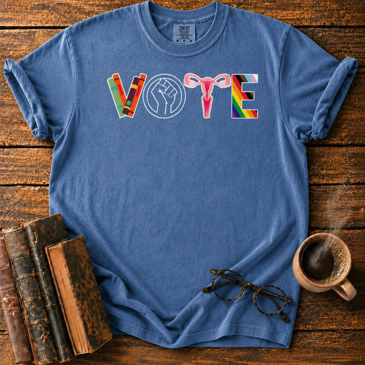 Colorful Vote Emblem T-Shirt in Denim – BooksThreads