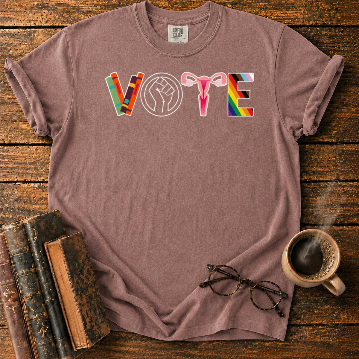 Colorful Vote Emblem T-Shirt in Espresso – BooksThreads