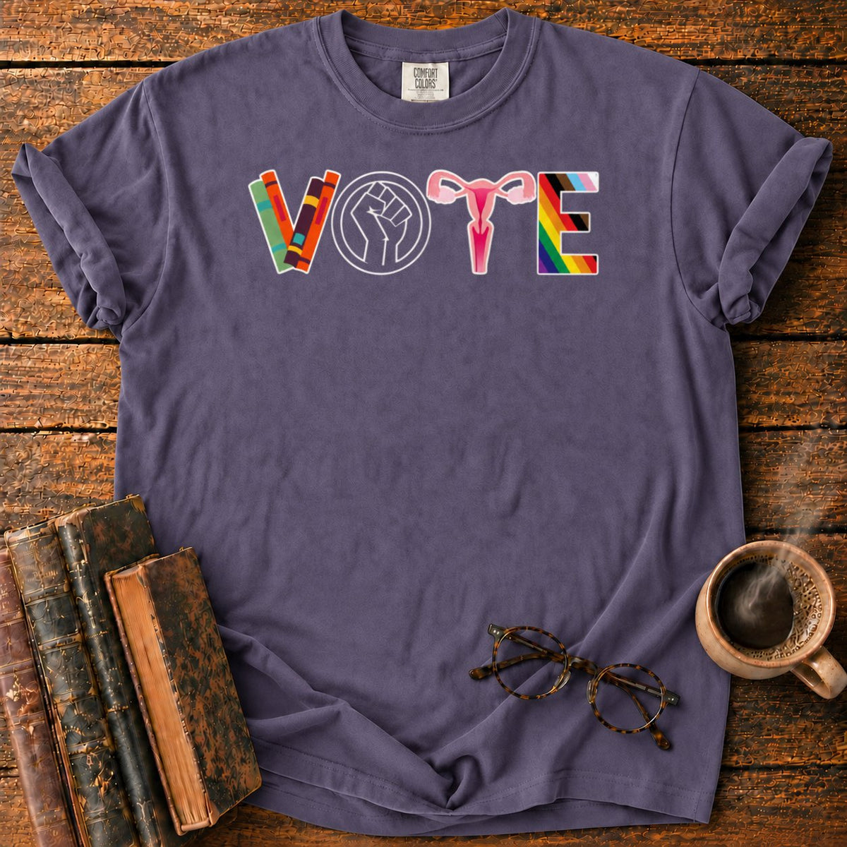 Colorful Vote Emblem T-Shirt in Grape – BooksThreads