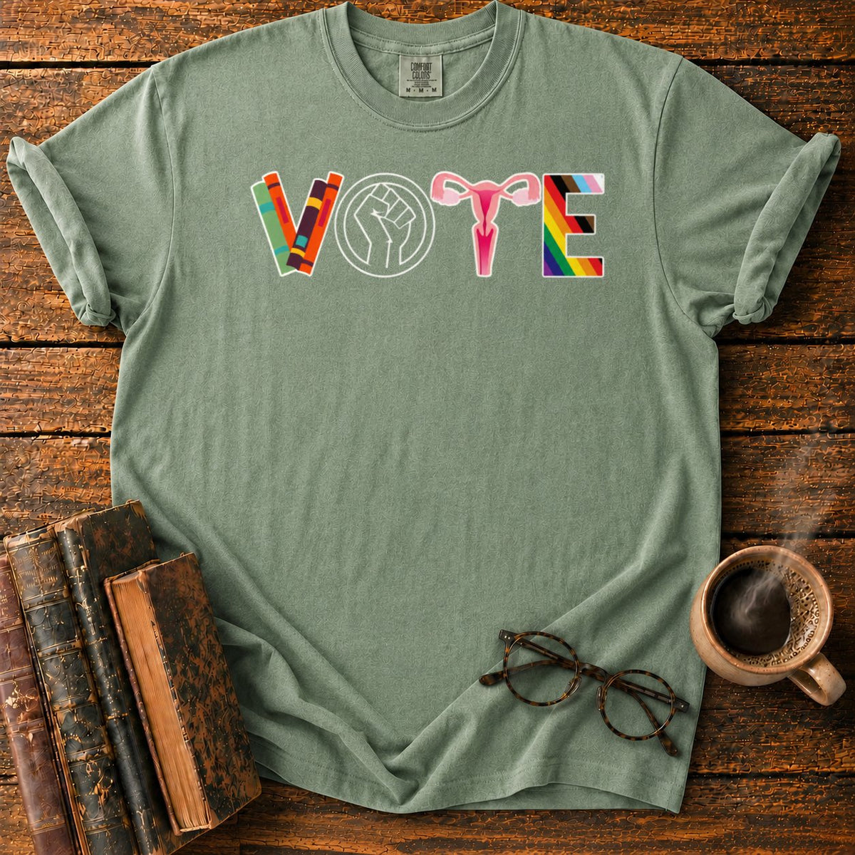 Colorful Vote Emblem T-Shirt in Moss – BooksThreads