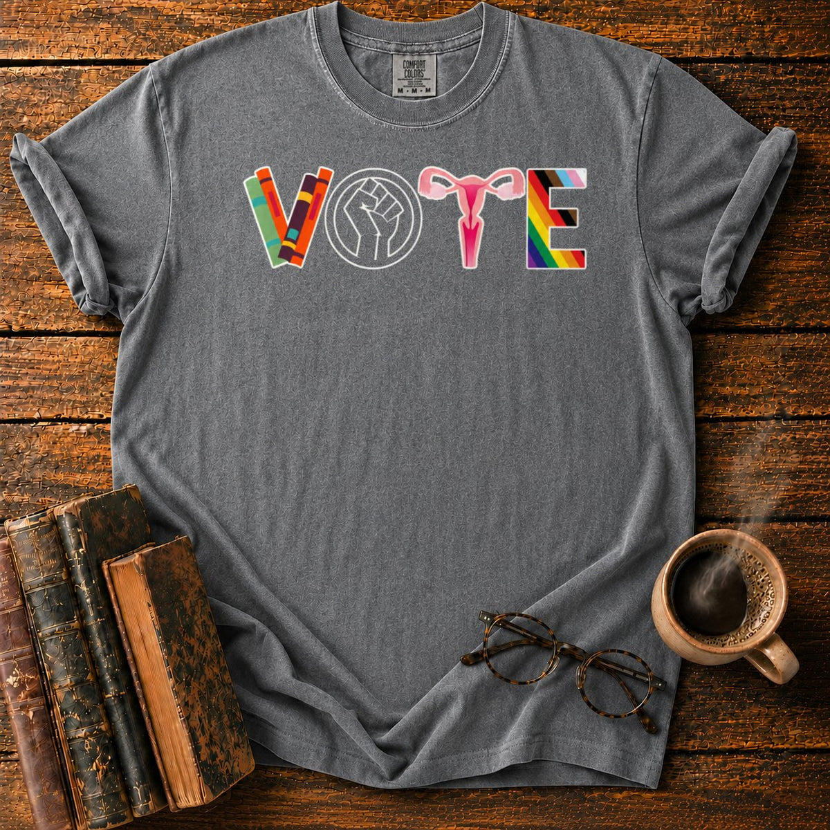 Colorful Vote Emblem T-Shirt in Pepper – BooksThreads