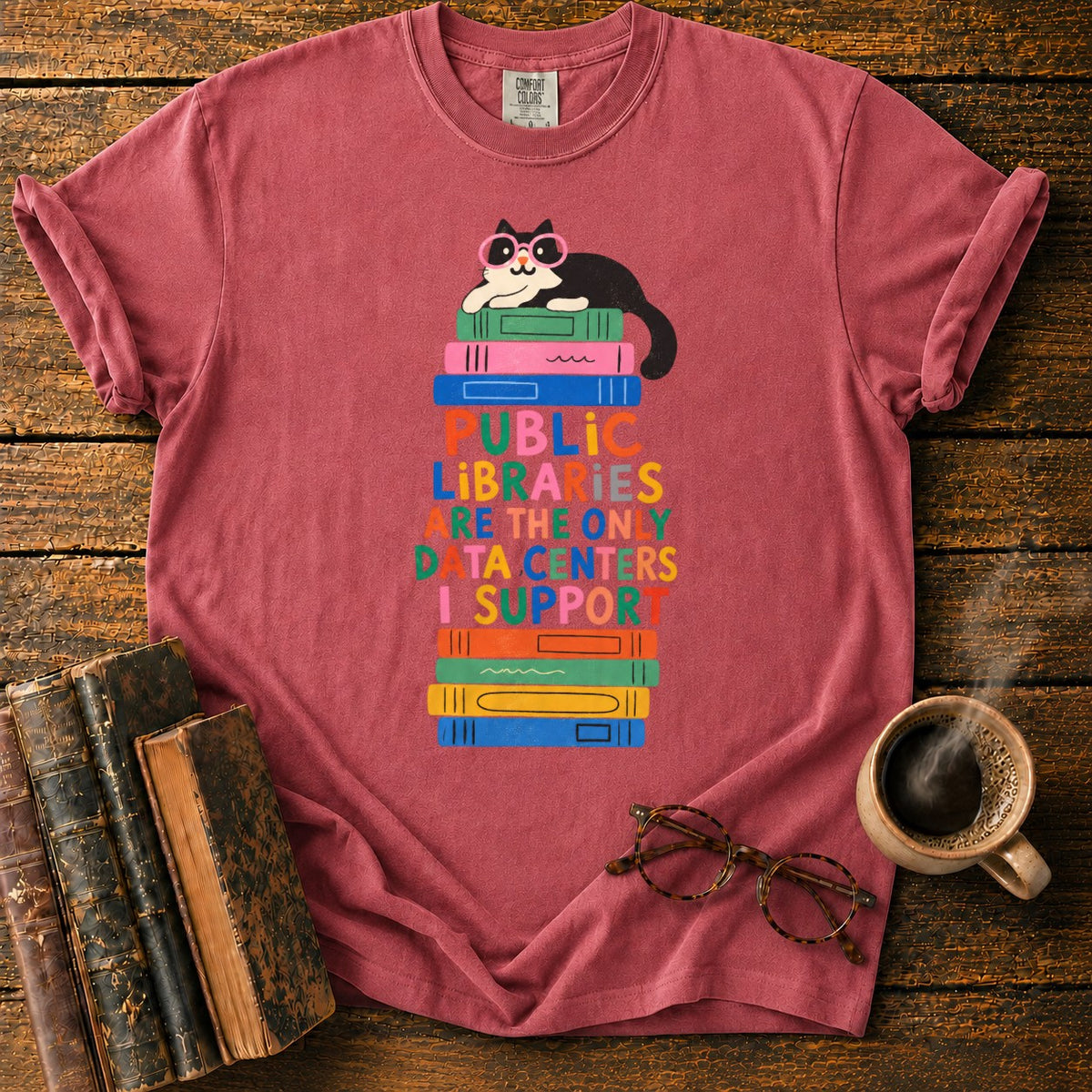 Cool Cat, Colorful Library Books T-Shirt in Watermelon – BooksThreads