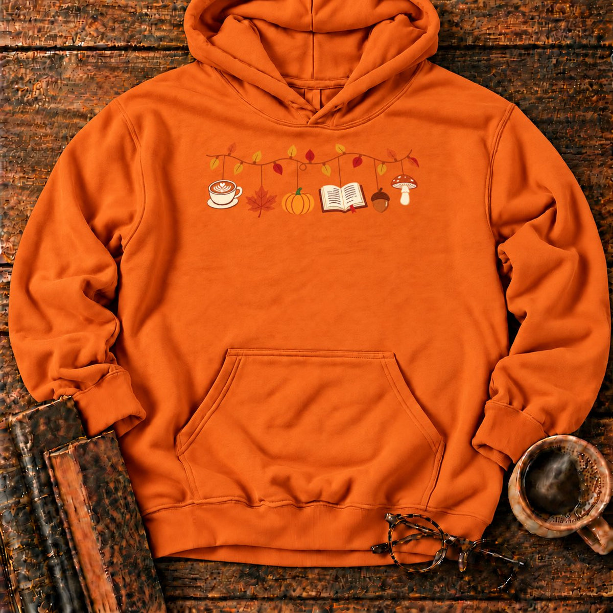 Cozy Autumn Garland Of Harvest Icons Hoodie in Orange – BooksThreads