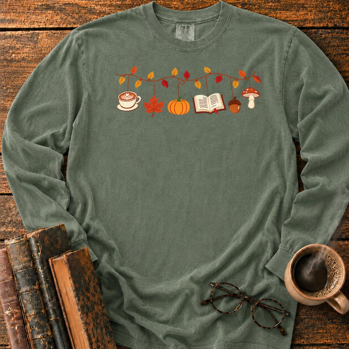 Cozy Autumn Garland Of Harvest Icons LS T-Shirt in Hemp – BooksThreads