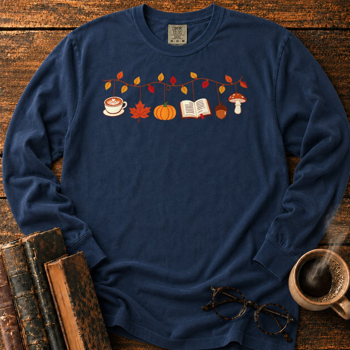 Cozy Autumn Garland Of Harvest Icons LS T-Shirt in Midnight – BooksThreads