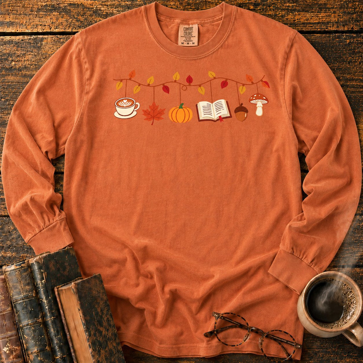 Cozy Autumn Garland Of Harvest Icons LS T-Shirt in Yam – BooksThreads
