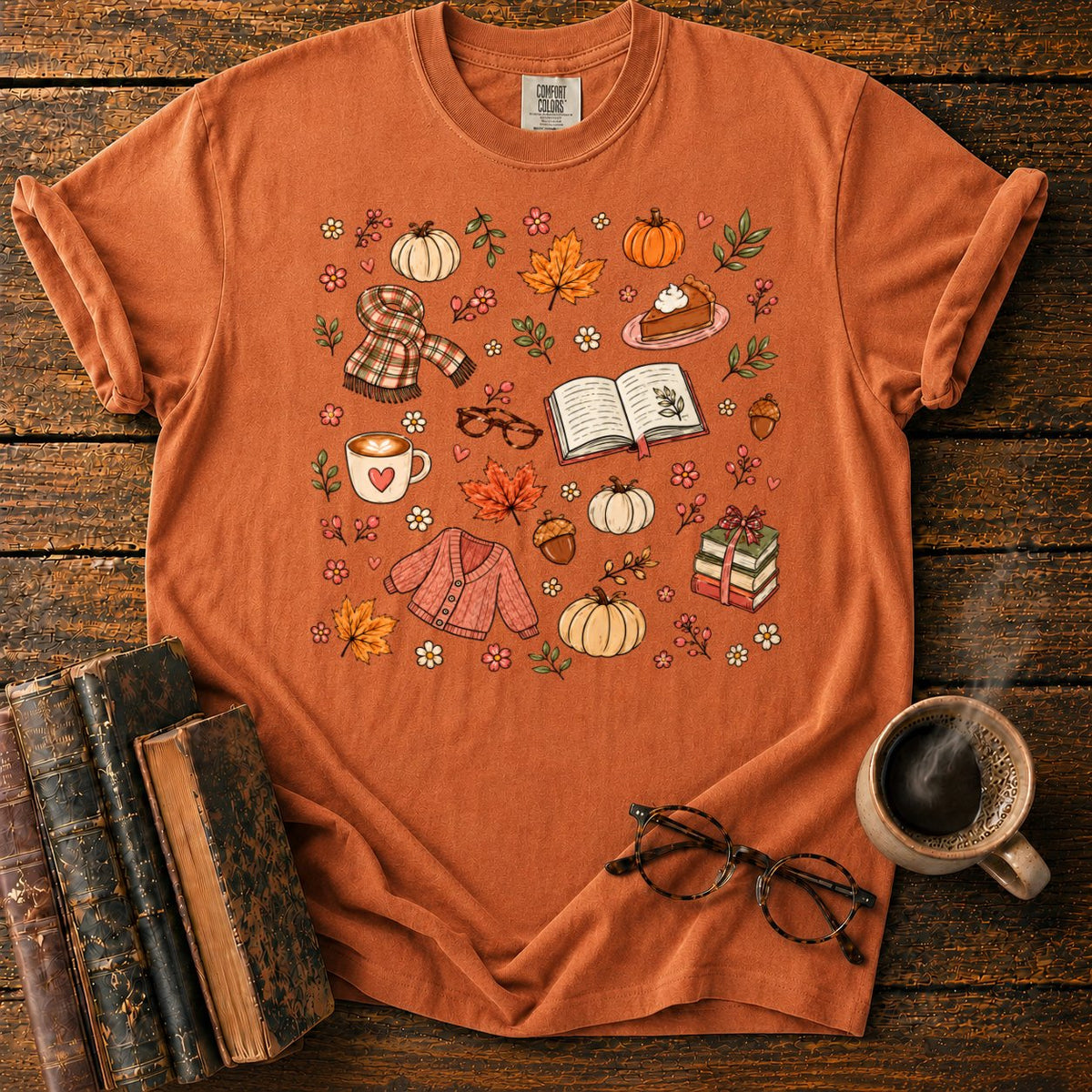 Cozy Autumn Sticker Pattern T-Shirt in Yam – BooksThreads