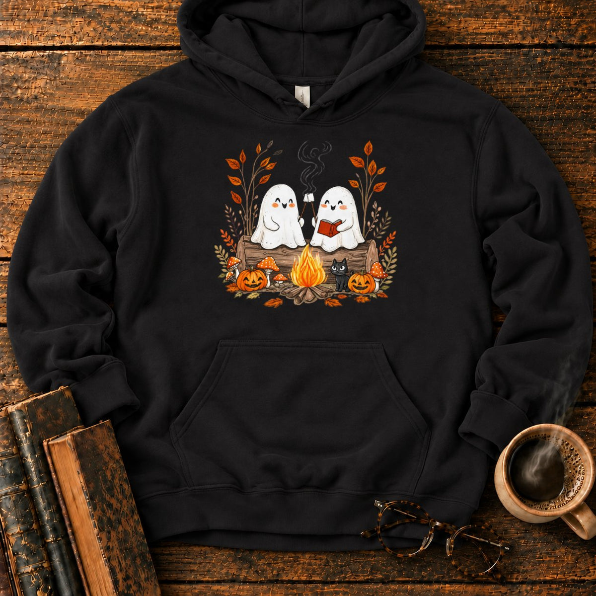 Cozy Ghost Campfire Gathering Hoodie in Black – BooksThreads