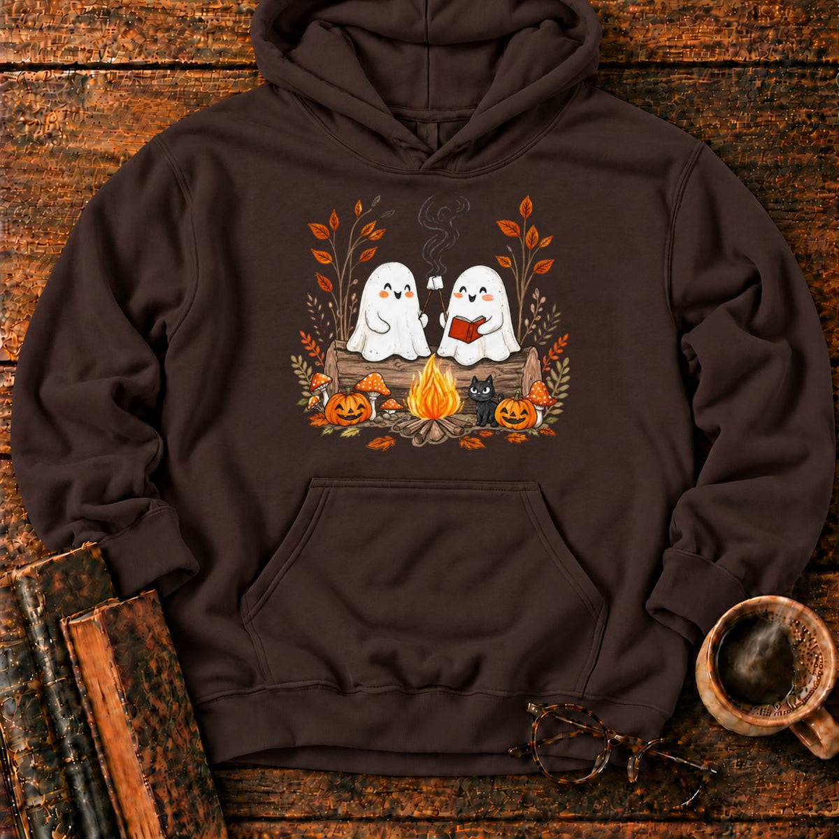 Cozy Ghost Campfire Gathering Hoodie in Dark Chocolate – BooksThreads