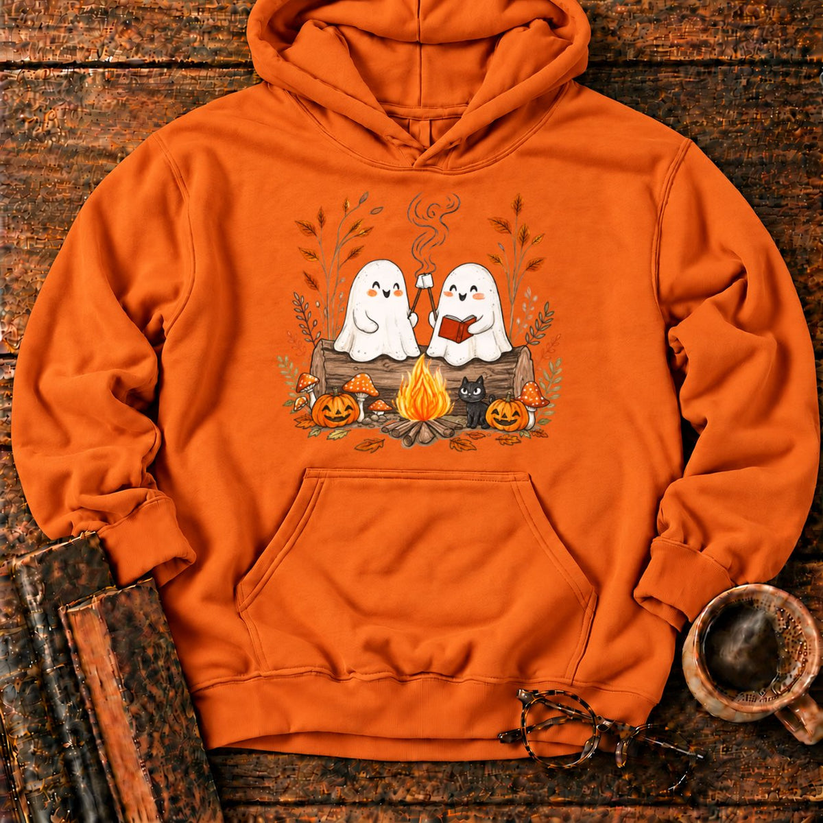 Cozy Ghost Campfire Gathering Hoodie in Orange – BooksThreads