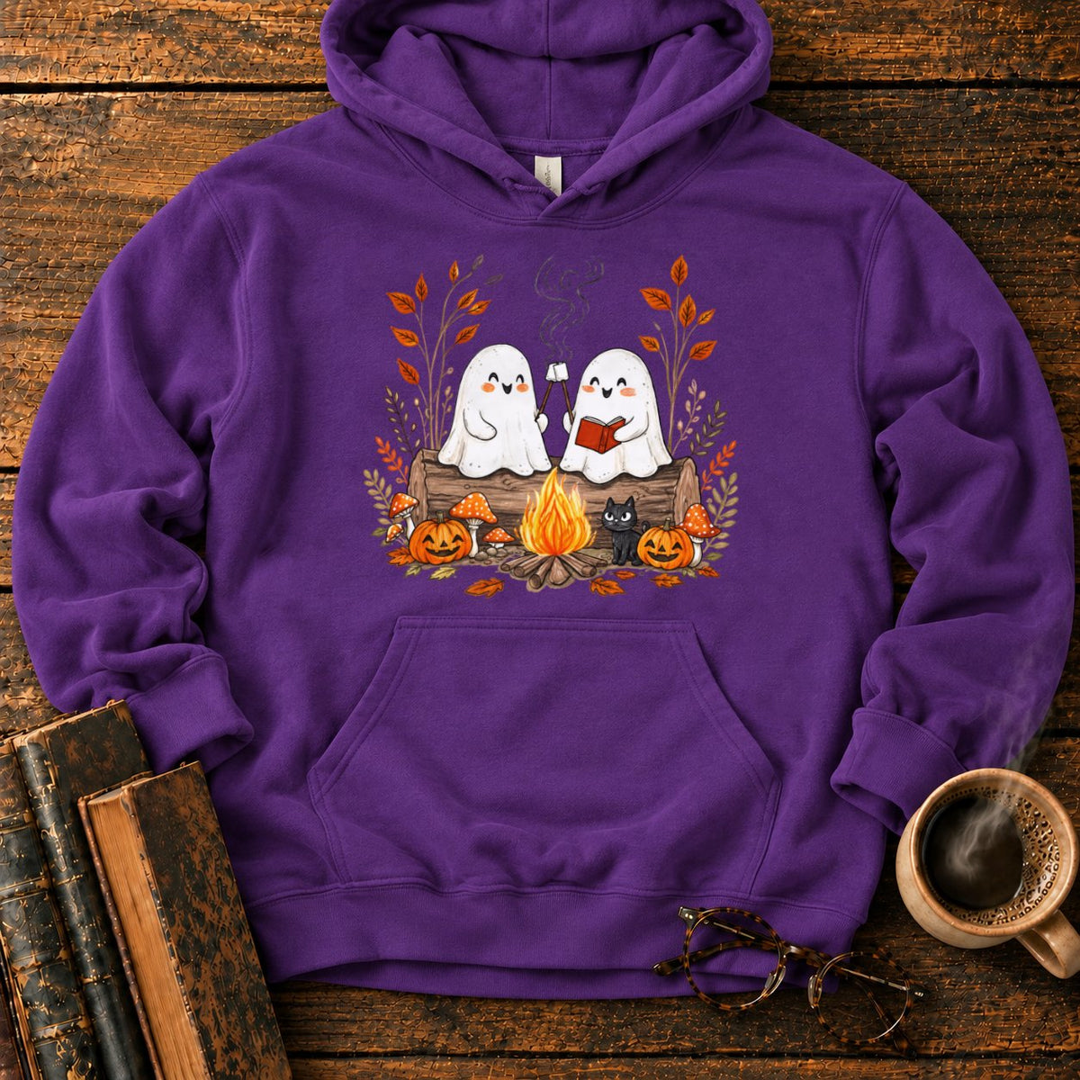 Cozy Ghost Campfire Gathering Hoodie in Purple – BooksThreads
