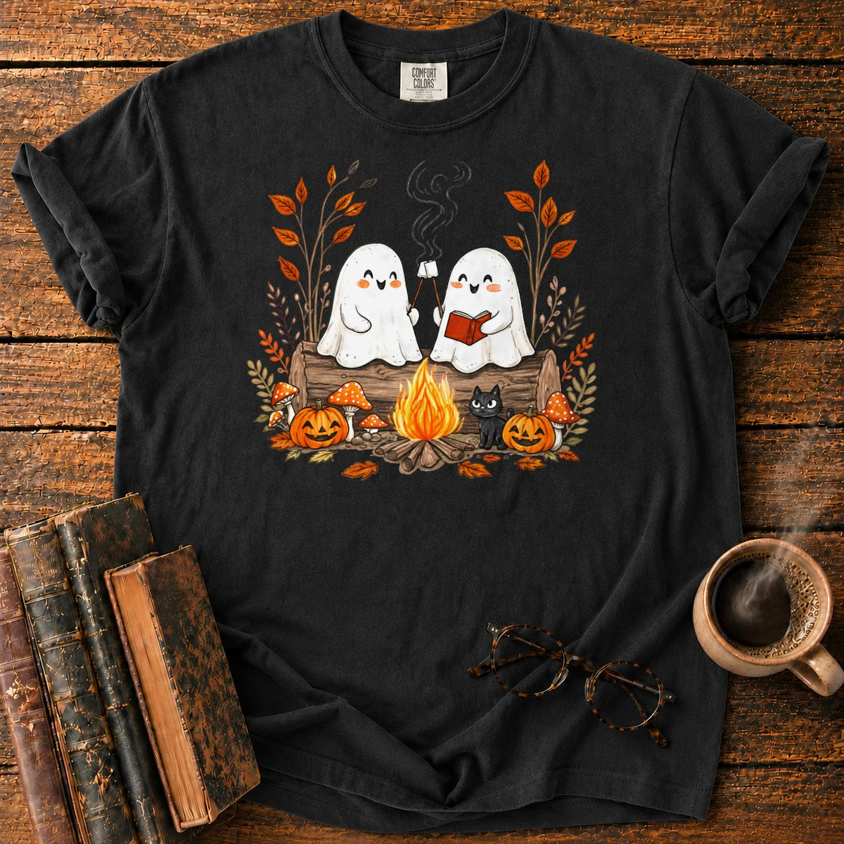 Cozy Ghost Campfire Gathering T-Shirt in Black – BooksThreads