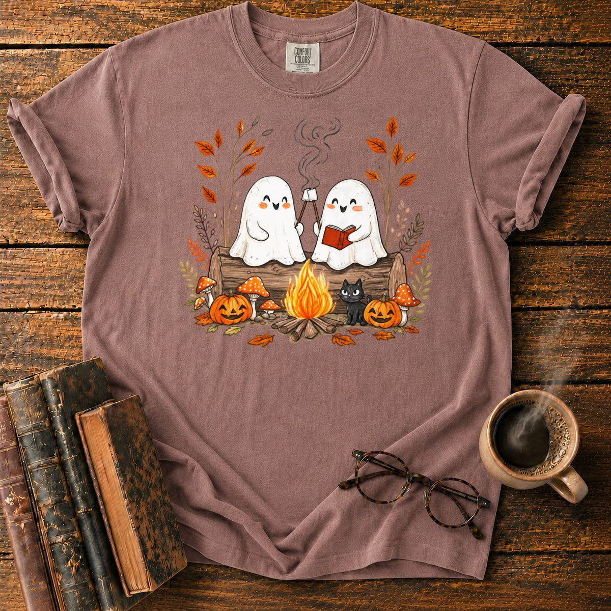 Cozy Ghost Campfire Gathering T-Shirt in Espresso – BooksThreads