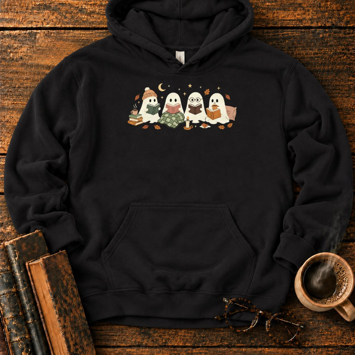 Cozy Ghosts Reading By Moonlight Hoodie in Black – BooksThreads