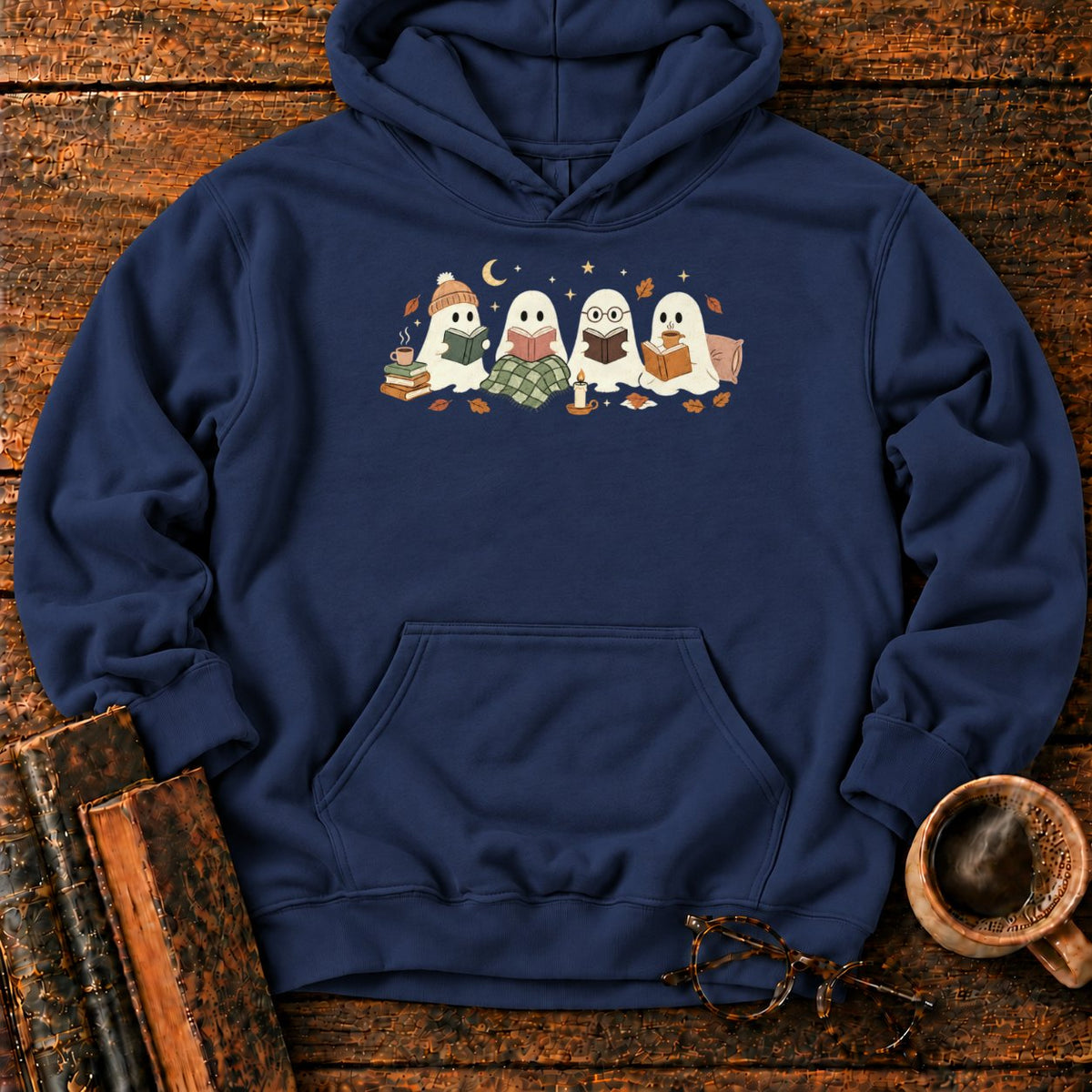 Cozy Ghosts Reading By Moonlight Hoodie in Navy – BooksThreads