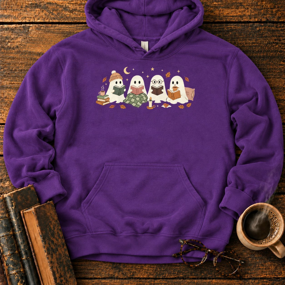 Cozy Ghosts Reading By Moonlight Hoodie in Purple – BooksThreads